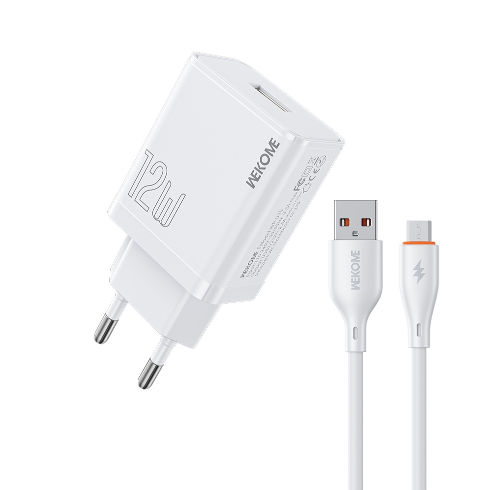 0286064 Φορτιστής Σπιτιού 12W WK WP-U76, με καλώδιο Micro USB Λευκό - Image 1