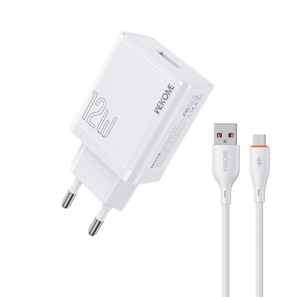 0286070 Φορτιστής Σπιτιού 12W WK WP-U76, με καλώδιο USB-C Λευκό - Image 1