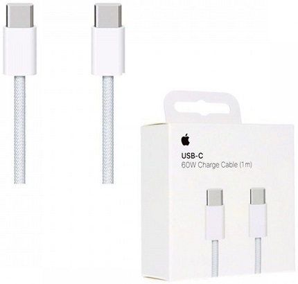 Αυθεντικό καλώδιο Apple USB-C σε USB-C 60W 1m σε λευκό χρώμα.